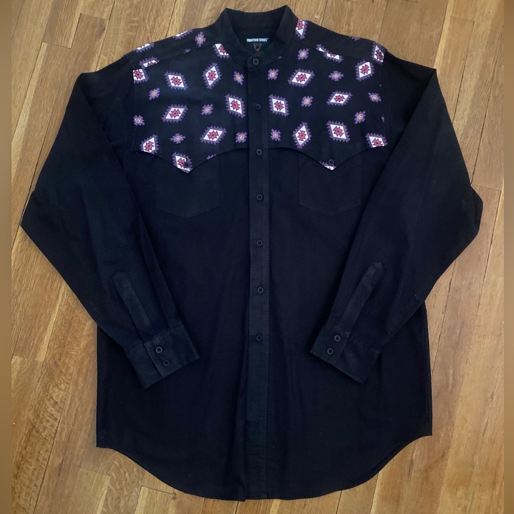Frontier Series Western Shirt Men’s Aztec Pattern Black Long Sleeve Button Up LT
